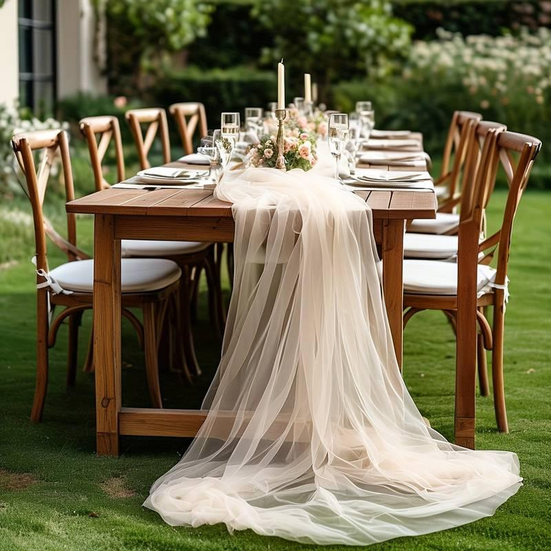 Дорожка длинная из фатина праздничная Leeseph 75*800 см бежевая Одесса - изображение 8