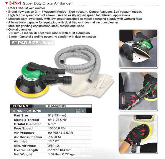 Шлифмашинка орбитальная пневматическая 5" 5мм TOPTUL KAMA0505 Харьков