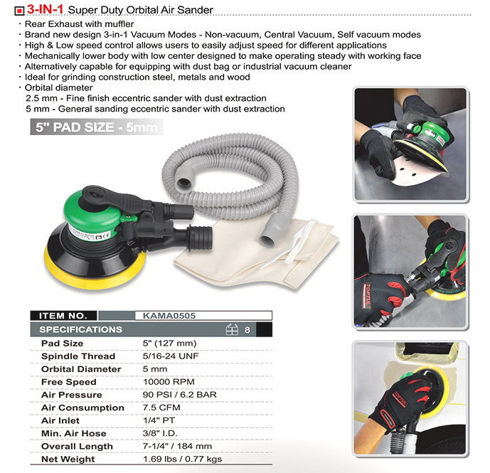 Шлифмашинка орбитальная пневматическая 5" 5мм TOPTUL KAMA0505 Харьков - изображение 2
