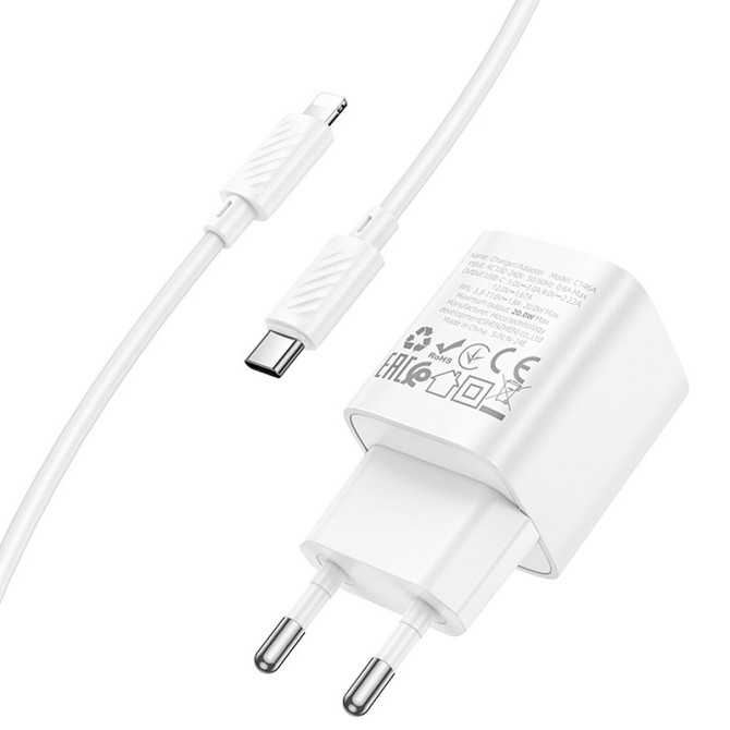 СЗУ Hoco C146A Charm PD20W (1USB-C) + кабель Type-C to Lightning Херсон - зображення 7