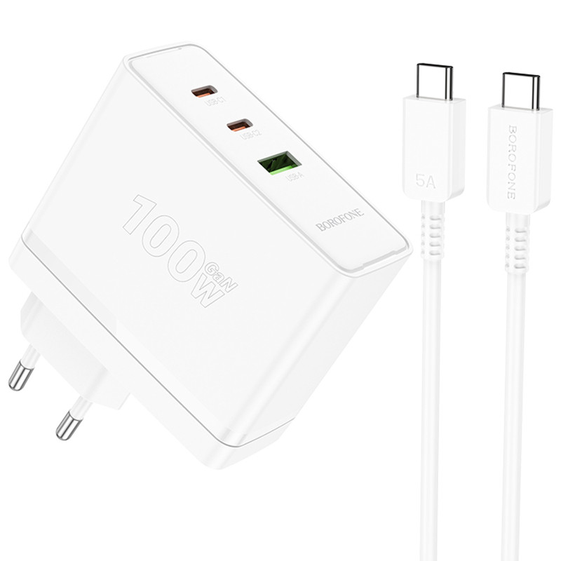 СЗУ Borofone BN11 Imperial PD100W+QC3.0 (1USB-A/2C) + кабель Type-C to Type-C Херсон - зображення 1