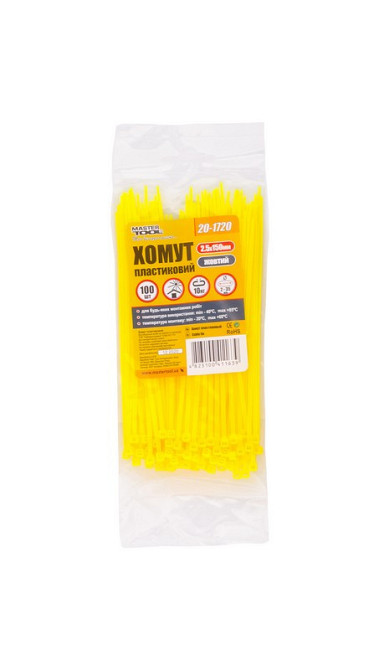 Хомут нейлоновый MASTERTOOL 2.5х150 мм 100 шт желтый 20-1720 Харків - зображення 2