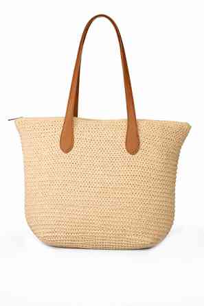 Легка бежева плетена сумка ідеальна на літо Стильна літня сумка натурального кольору Вишгород