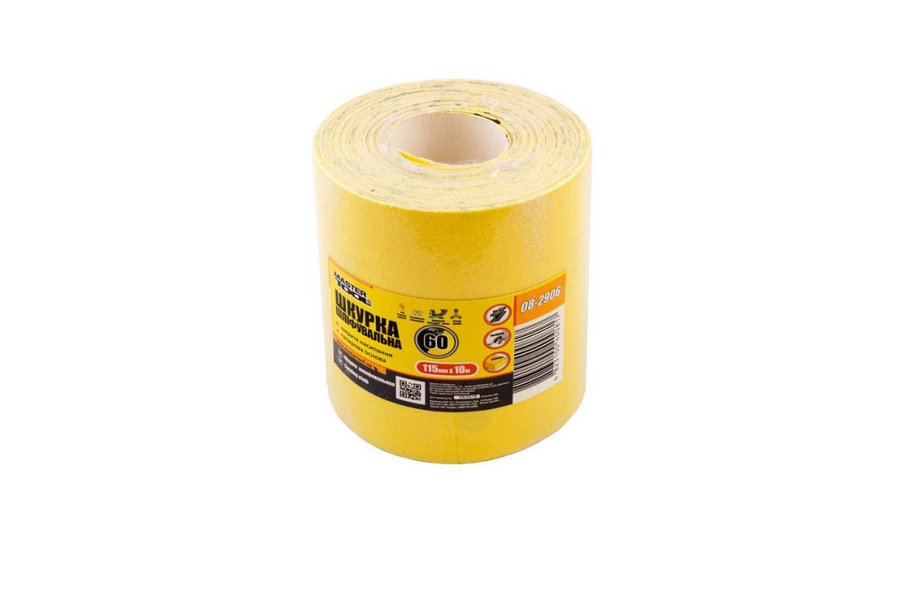 Шкурка шлифовальная MASTERTOOL на бумажной основе Р60 115 мм 10 м 08-2906 Харьков - изображение 1