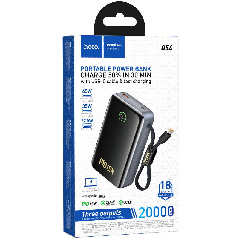 Портативное ЗУ Power Bank Hoco Q54 Shine PD45W with cable 20000 mAh Херсон - зображення 2