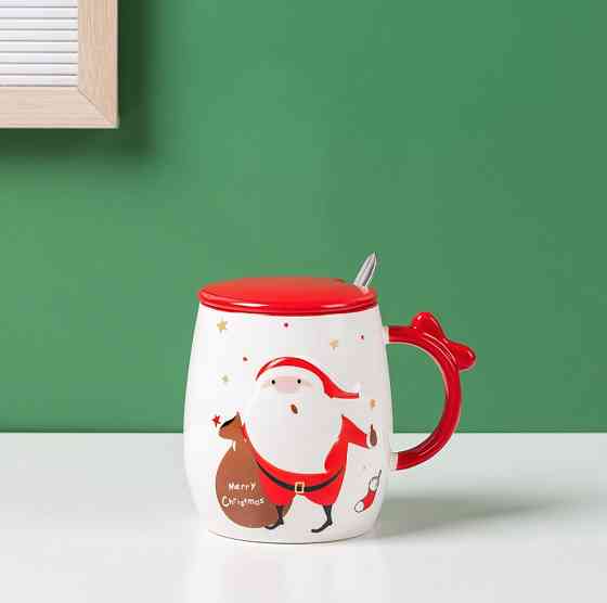 Кухоль з кришкою і ложкою Дід Мороз з мішком 5683 420 мл Київ