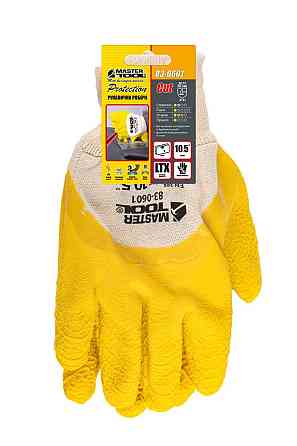 Перчатки хлопчатобумажные MASTERTOOL латексное ребристое покрытие ¾ 10.5" желтые 83-0601 Харків
