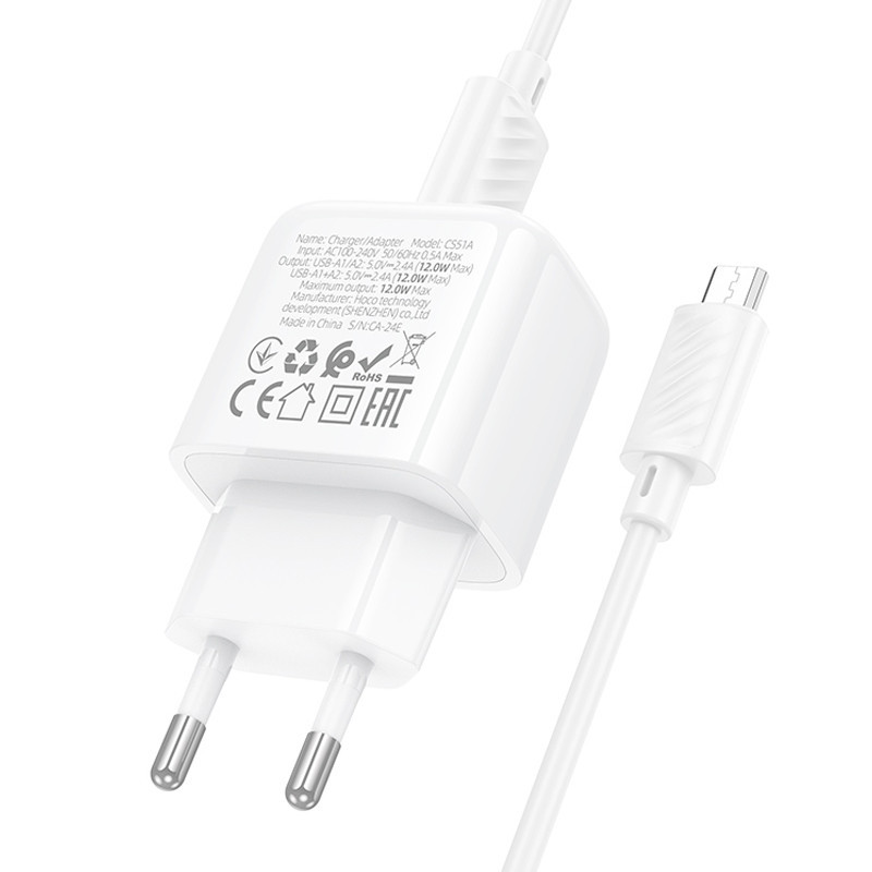 СЗУ Hoco CS51A Surplus (2USB-A) + кабель USB to MicroUSB Херсон - изображение 7