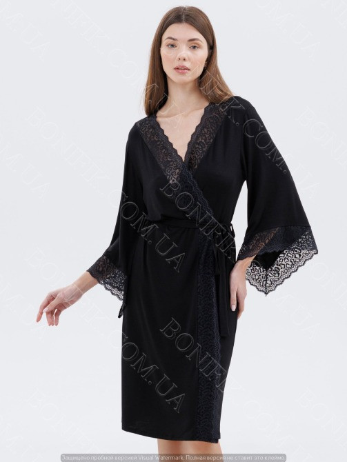 Женский чёрный халат с кружевом "Amour" (60047) (арт. 1347) Кривой Рог - изображение 1