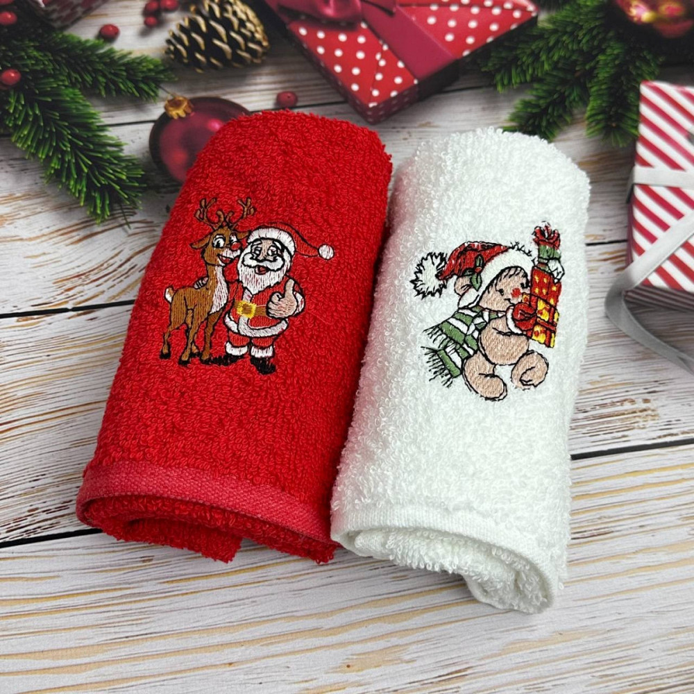 Набір махрових кухонних рушників Туреччина Новий рік Санта Ведмедик Олень 13934 30х50 см 2 шт Київ - зображення 1