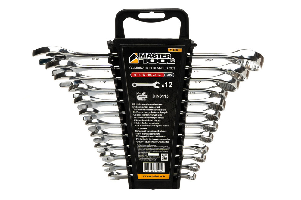Ключи комбинированные MASTERTOOL набор 12 шт (6-14, 17, 19, 22 мм) CrV SATIN FINISH DIN3113 71-2112 Харьков - изображение 5