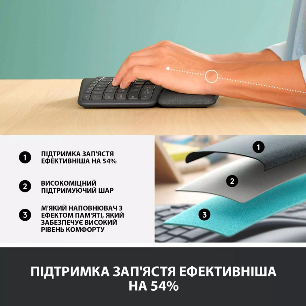 Клавиатура компьютерная безпроводная Logitech ERGO K860 Bluetooth/Wireless UA Black L920-010108 черн Київ - зображення 3