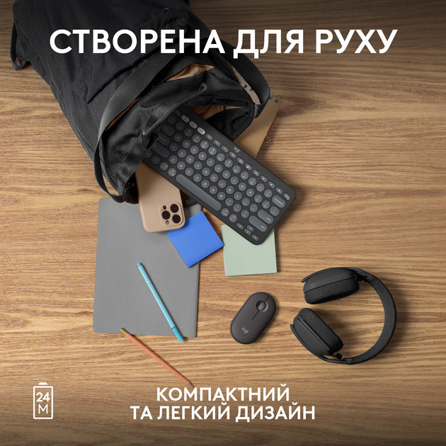 Мышь компьютерная безпроводная Logitech Pebble Mouse 2 M350s Tonal Graphite L910-007015 графитовая Київ - зображення 7
