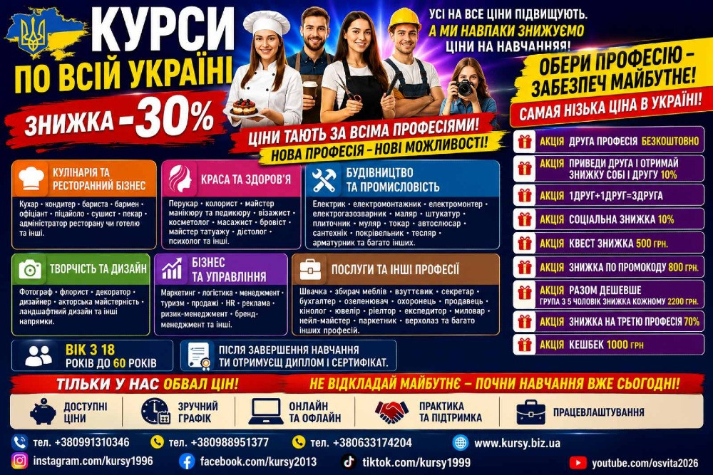 Курси кухаря, зварника, електрика, слюсаря, маляра, токаря, перукаря Київ - зображення 1