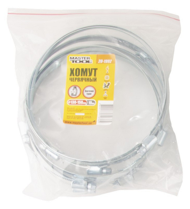 Хомут червячный MASTERTOOL German type W1 DIN 3017 9.0 мм Ø 130-150 мм 10 шт 20-1992 Харків - зображення 2