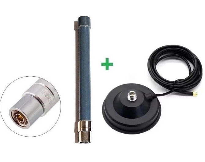 Антенна 400-530MHz 5dBi, до 50W, 22 см, N-male (штырь), с магнитной основой 12 см, RG58U 3м с SMA ра Днепр - изображение 1