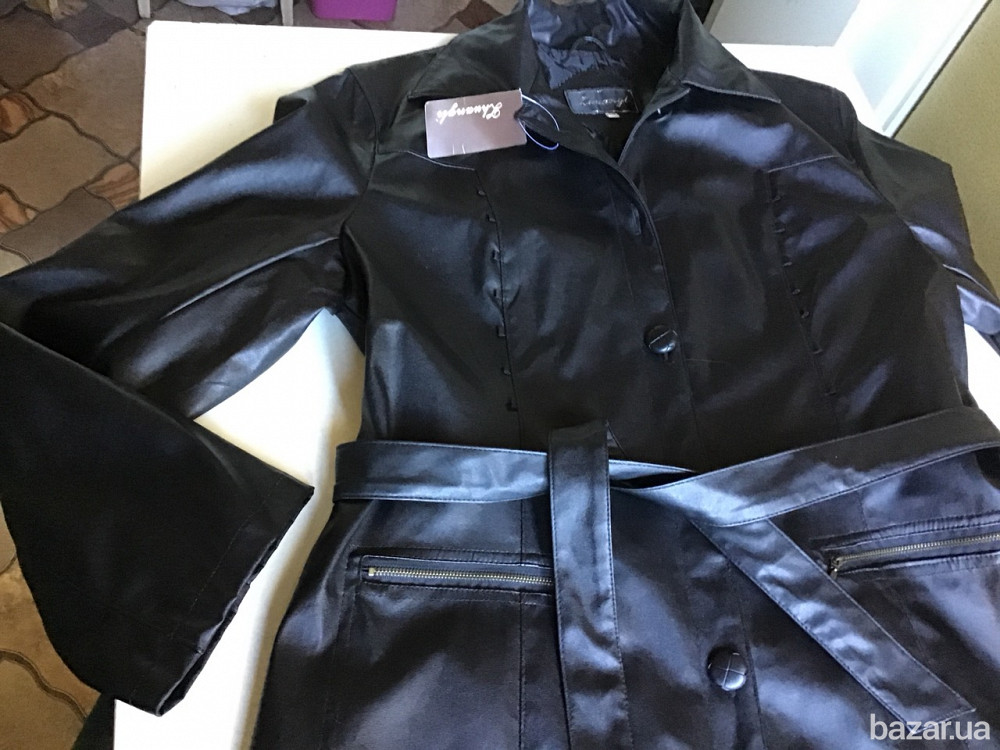 Пальто плащ женское кож.зам. черное новое разм 48-52 Киев - изображение 1
