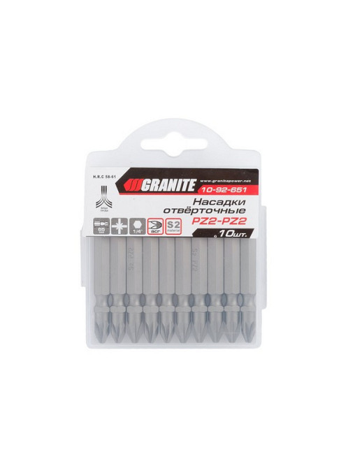 Насадка отверточная GRANITE двусторонняя PZ2/PZ2 65 мм ¼" S2 набор 10 шт 10-92-651 Харків - зображення 2