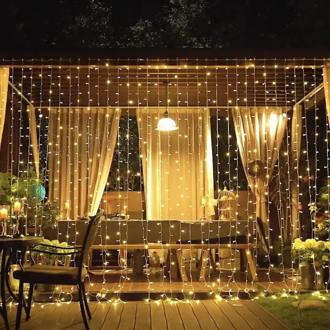 Гірлянда Штора З Пультом 3х3 Метра LED USB Новорічна 8 Режимів Яскравість Одесса - изображение 3