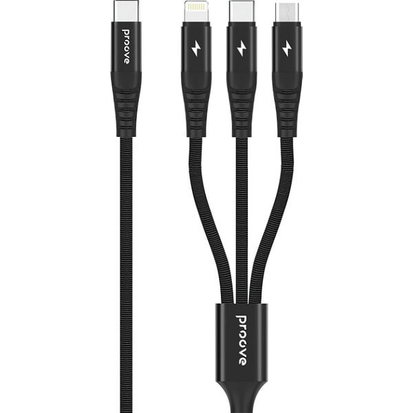 Кабель Proove Hydra 3 in 1 Type-C to Type-C + Micro USB + Lightning 1m Black (CCHY15012101) (Код тов Харьков - изображение 1