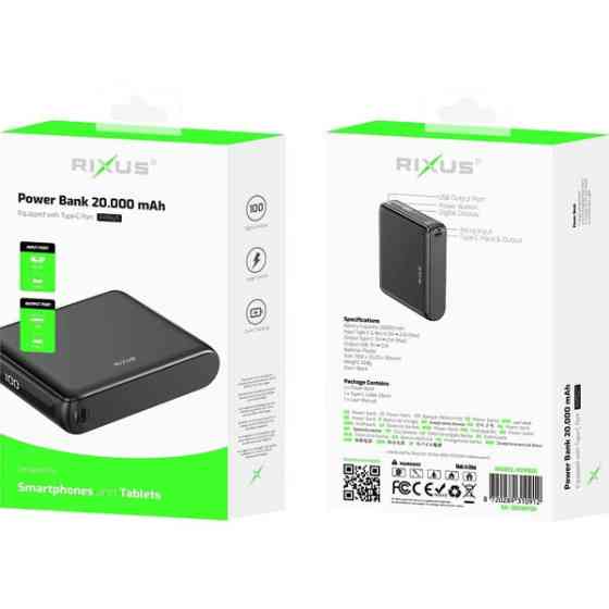 Power Bank Rixus RXPB25 20000mAh 22.5W Black Харків