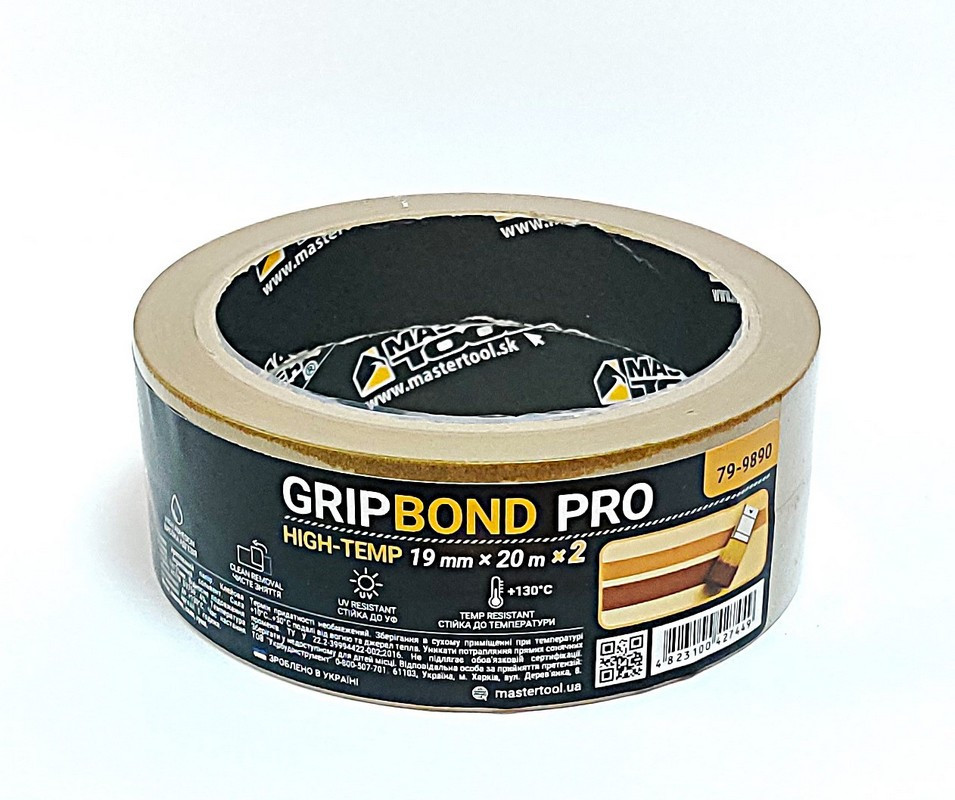 Лента малярная высокотемпературная MASTERTOOL GripBond Pro High-Temp 19 мм×20 м 2 шт коричневая 79-9 Харьков - изображение 1