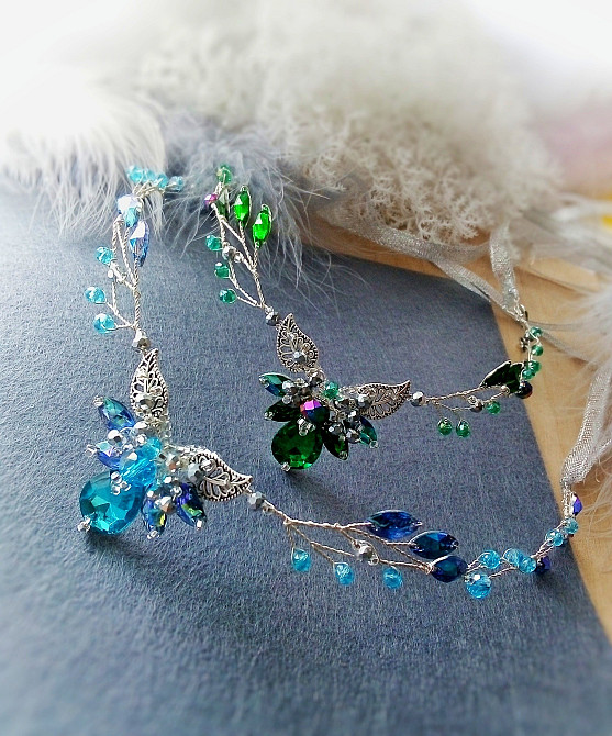 Ельфійський лотос діадема блакитний аквамарин обідок вінок гілка ельф косплей Луцк - изображение 5