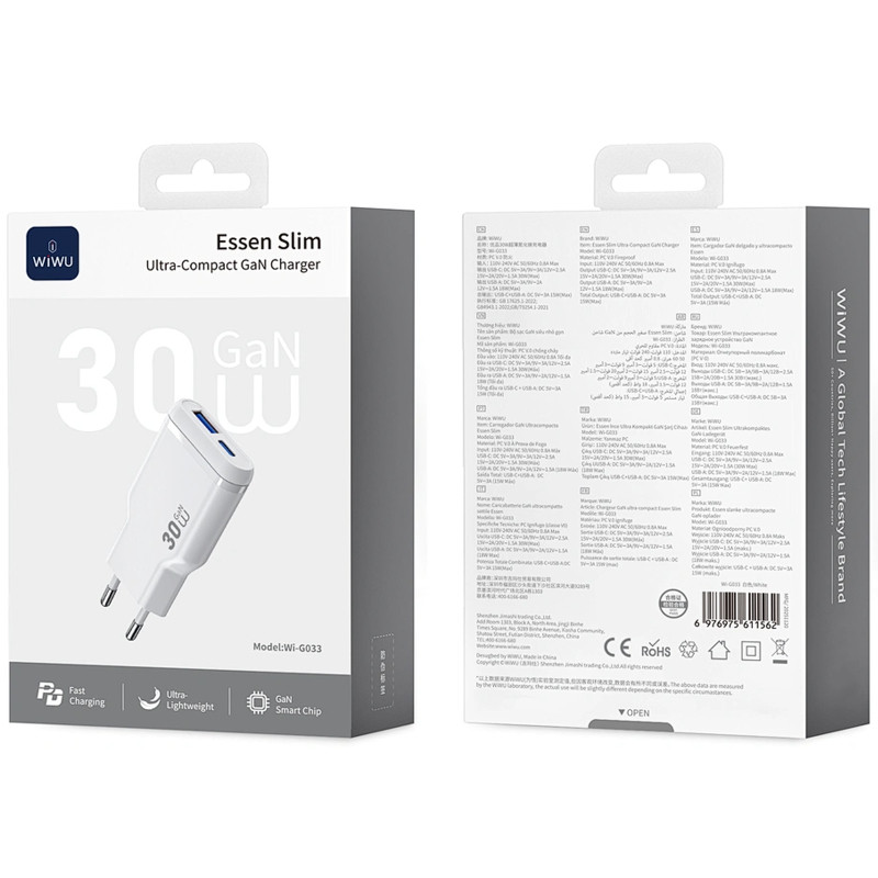 СЗУ WIWU G033 Essen PD30W+QC3.0 GaN (1USB-A/1C) Херсон - изображение 5