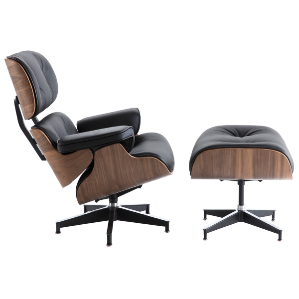 Крісло Релакс з отоманкою, чорна екошкіра, колір дерева горіх Днепр - изображение 2