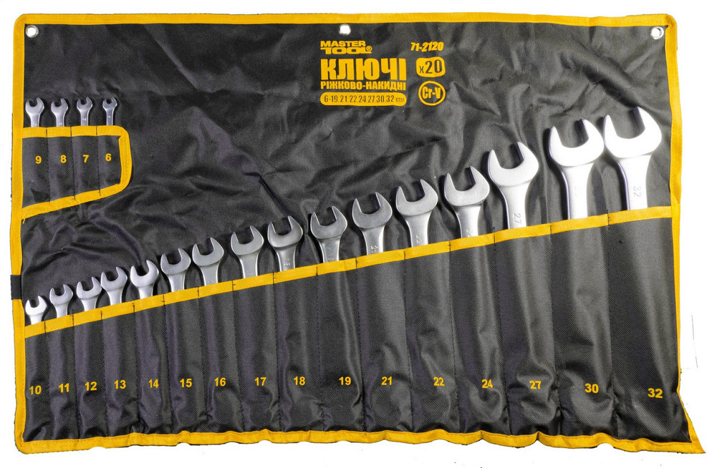 Ключи комбинированные MASTERTOOL набор 20 шт (6-19, 21, 22, 24, 27, 30, 32 мм) CrV SATIN FINISH DIN3 Харків - зображення 1