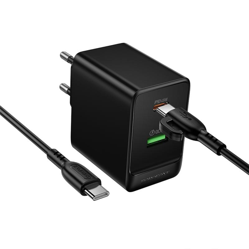 СЗУ Borofone BAS16A Erudite PD45W+QC3.0 (1USB-A/1C) + кабель Type-C to Type-C Херсон - изображение 5