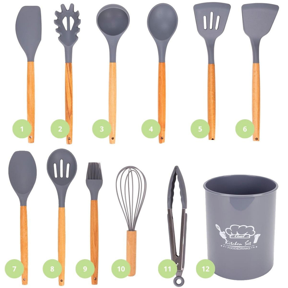 Набор силиконовых кухонных принадлежностей Kamille 12 предметов серый Одеса - зображення 3