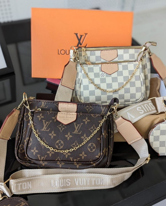 сумка жіноча крос боді трійка Louis Vuitton 3в1 коричневий + беж.ремень AN50 Київ - зображення 2