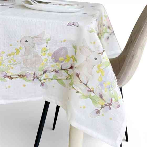 Скатерть натуральная с Пасхальными Кроликами 125×150 см, разноцветная Одеса