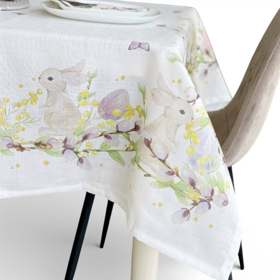 Скатерть натуральная с Пасхальными Кроликами 125×150 см, разноцветная Одеса - зображення 1