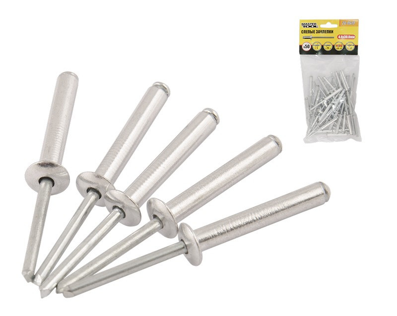 Заклепки алюминиевые вытяжные MASTERTOOL 4.8х30.00 мм 50 шт 20-0610 Харків - зображення 1