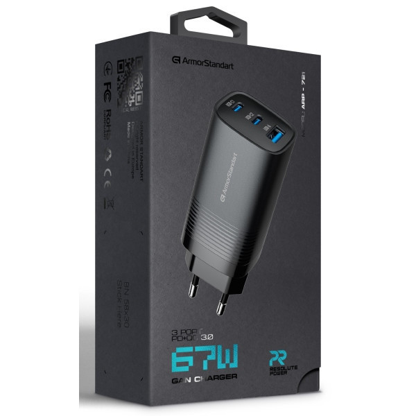 Мережевий зарядний пристрій ArmorStandart Resolute Power ARP-721 67W GaN Black (ARM88384) Харків - зображення 2