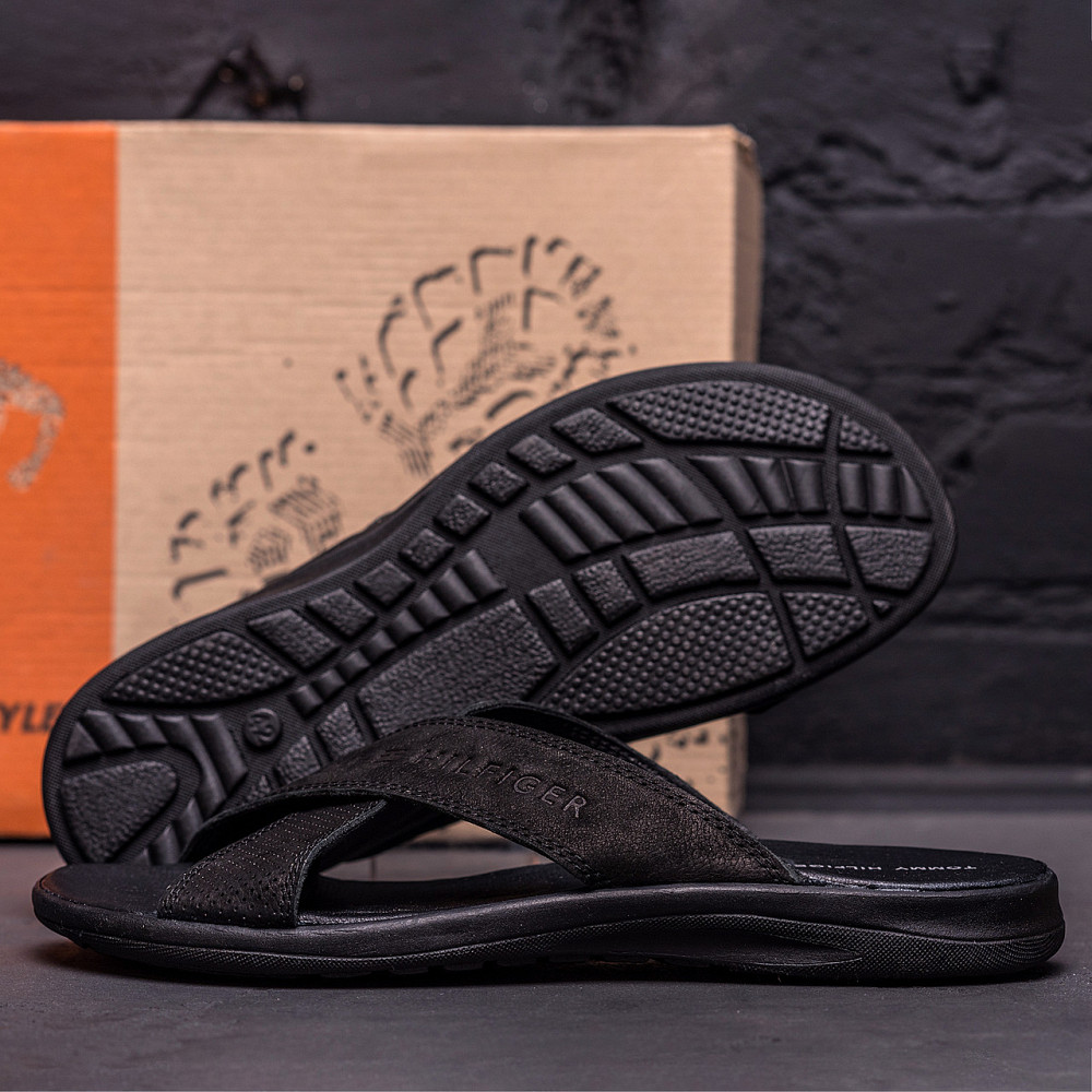 Мужские кожаные  летние шлепанцы-сланцы Tommy Hilfiger Black Київ - зображення 12