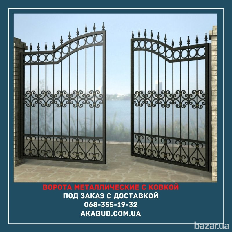 Ворота с ковкой металлические распашные с калиткой Кривий Ріг - зображення 4