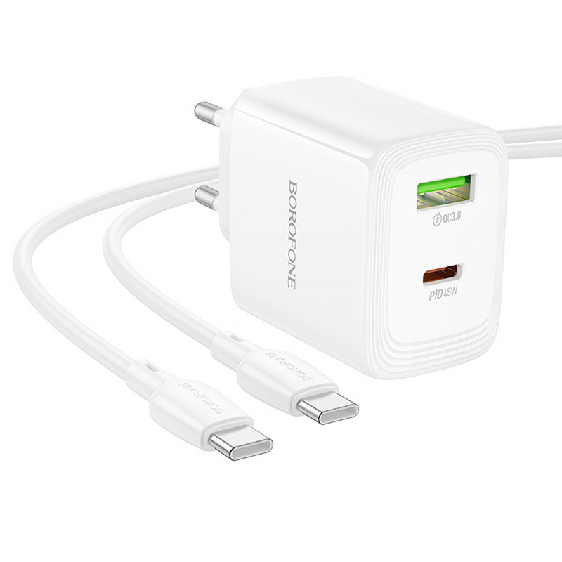 СЗУ Borofone BN30 Cargador PD45W+QC3.0 (1USB-A/1C) + кабель Type-C to Type-C Херсон - зображення 2