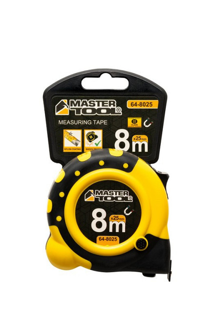 Рулетка MASTERTOOL 8 м х 25 мм с магнитами 2 фиксатора кнопка STOP покрытие TPR нейлоновое покрытие  Харьков - изображение 8