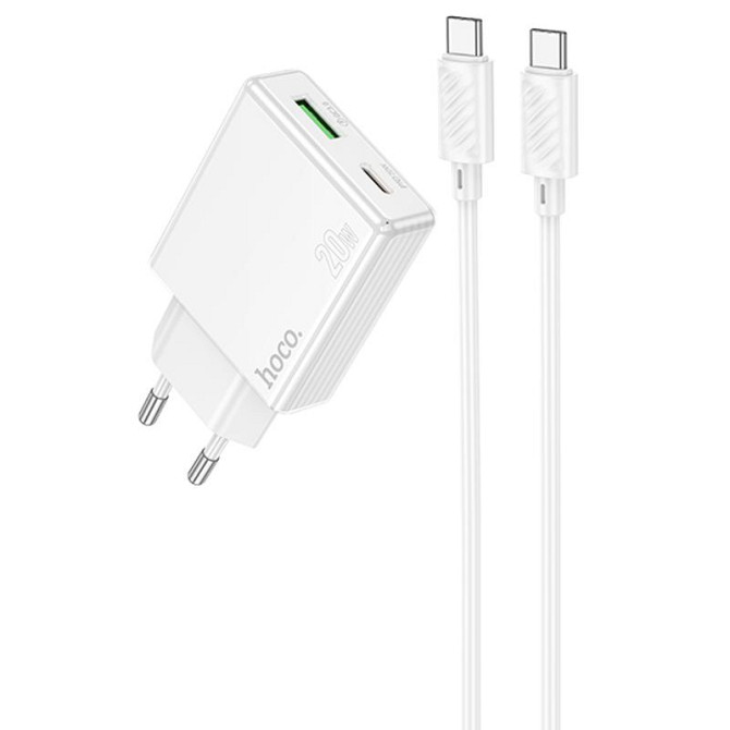 СЗУ Hoco C142A Direct PD20W+QC3.0 (1USB-A/1C) + кабель Type-C to Type-C Херсон - зображення 1