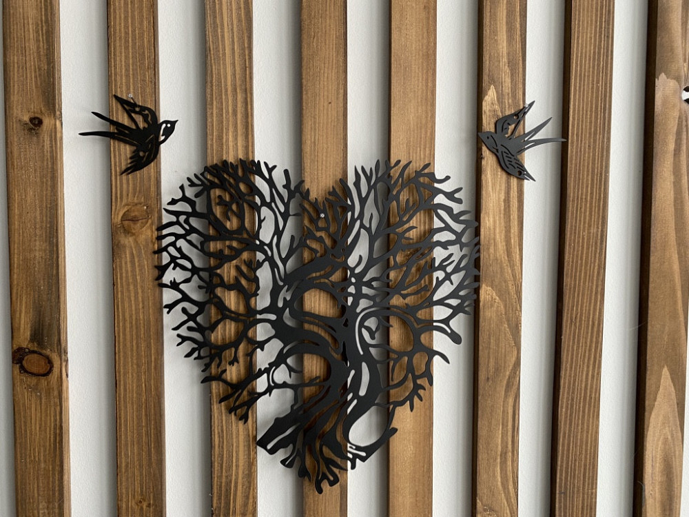 Настенный декор панно картина лофт из металла Сердце с ластовицами Киев - изображение 4