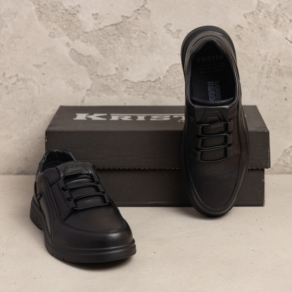 Мужские кожаные туфли Kristan black Київ - зображення 6