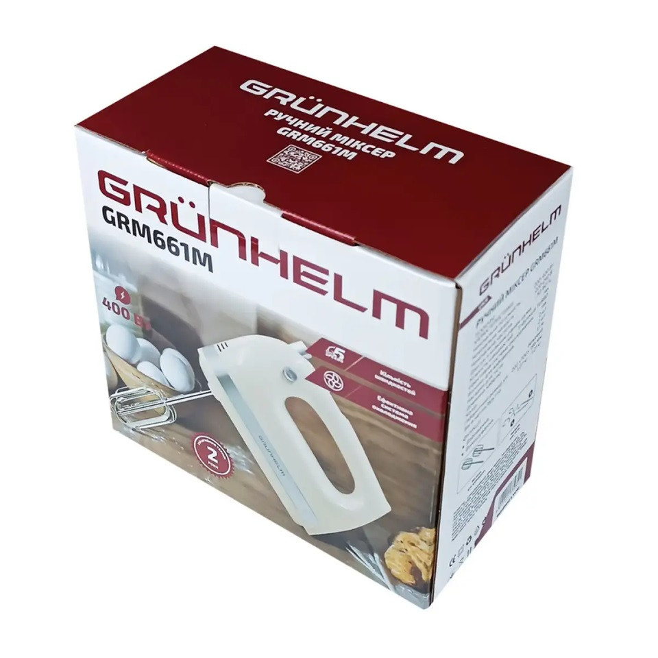 Миксер ручной Grunhelm GRM661M 400 Вт белый Київ - зображення 4