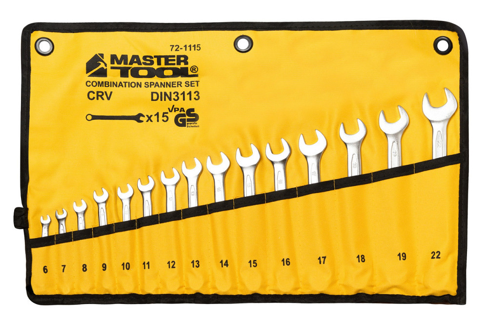 Ключи комбинированные MASTERTOOL COLD FORGED набор 15 шт (6–19/22 мм) 31CrV3 DIN 3113 в чехле 72-111 Харків - зображення 1