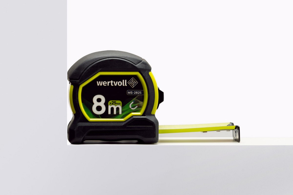 Рулетка WERTVOLL 8 м х 25 мм с магнитами фиксатор полотна покрытие TPR нейлоновое покрытие MS-2825 Харків - зображення 4