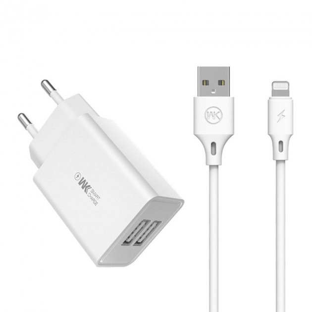 Сетевое зарядное устройство USB WK Lightning WP-U56i-White белое Київ - зображення 1