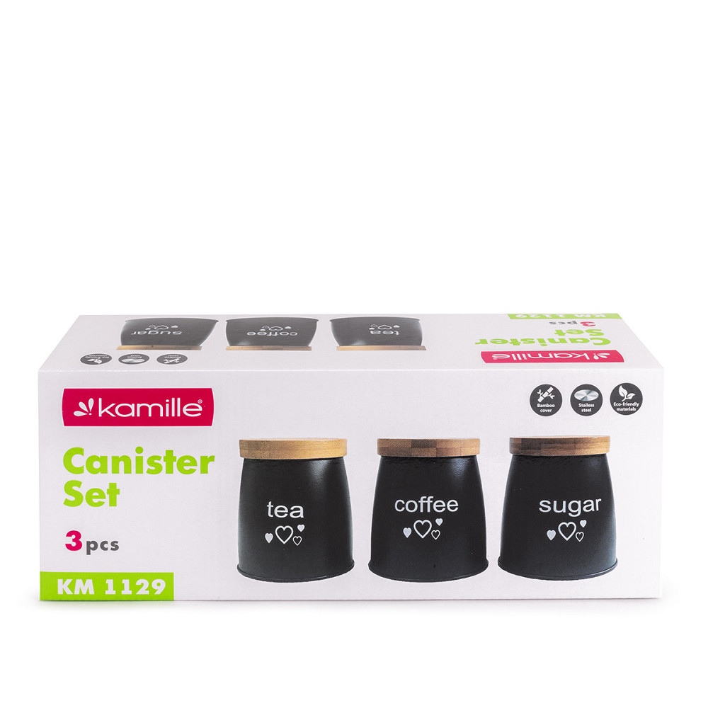 Набор ёмкостей Kamille для чая, кофе и сахара 3 шт. чёрные KM1129 Одеса - зображення 6