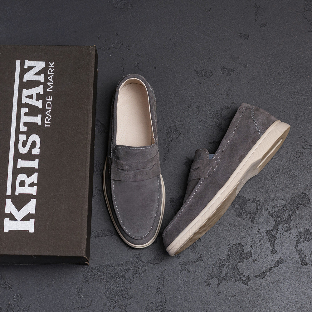 Мужские кожаные лоферы Light gray Киев - изображение 10